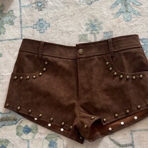 REVOLVE Brown High Waist Studded Shorts